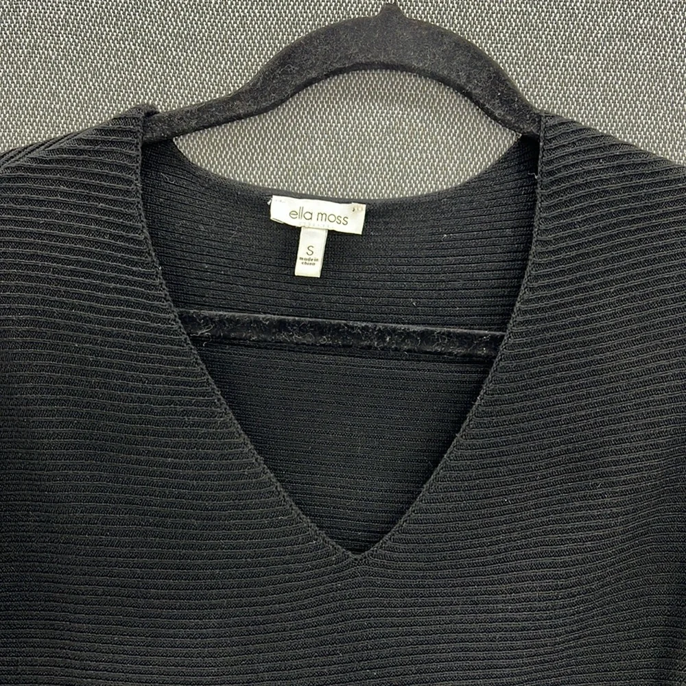 Ella Moss Women‎ Black V Neck Long Sleeve Loose Fit Knit Sweater Size S